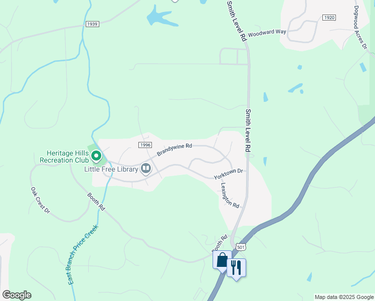 map of restaurants, bars, coffee shops, grocery stores, and more near 311 Brandywine Road in Chapel Hill