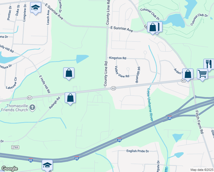 map of restaurants, bars, coffee shops, grocery stores, and more near 4115 North Carolina 62 in Thomasville