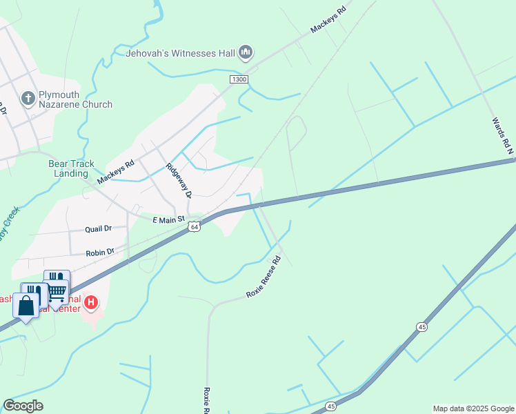 map of restaurants, bars, coffee shops, grocery stores, and more near 1577 U.S. 64 in Plymouth