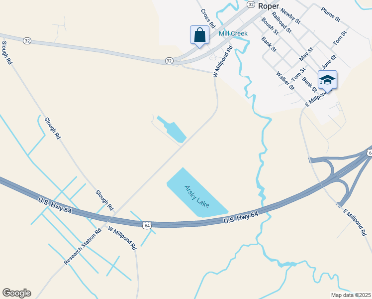 map of restaurants, bars, coffee shops, grocery stores, and more near 665 West Millpond Road in Roper