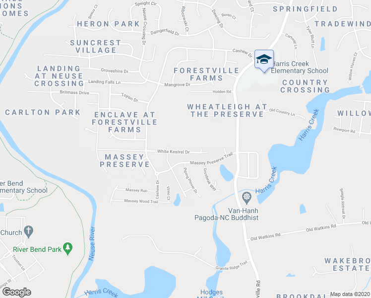 map of restaurants, bars, coffee shops, grocery stores, and more near 4131 White Kestrel Drive in Raleigh