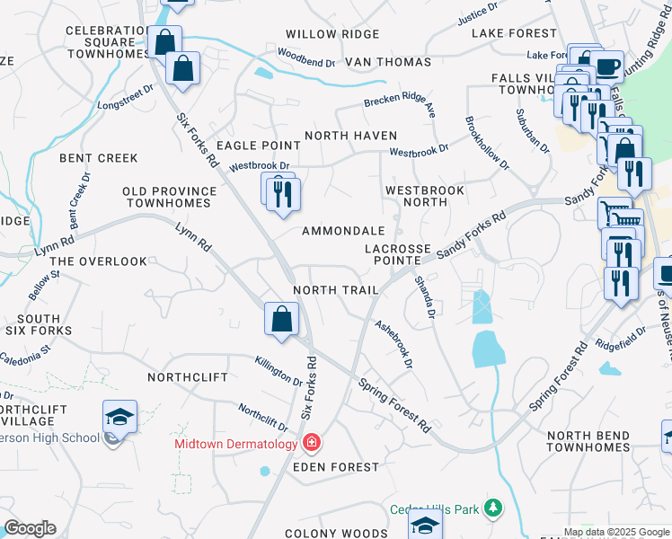 map of restaurants, bars, coffee shops, grocery stores, and more near 220 Woods Ream Drive in Raleigh