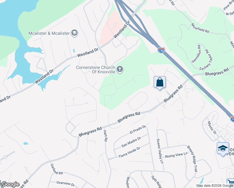 map of restaurants, bars, coffee shops, grocery stores, and more near 10005 Meadow Vista Creek in Knoxville