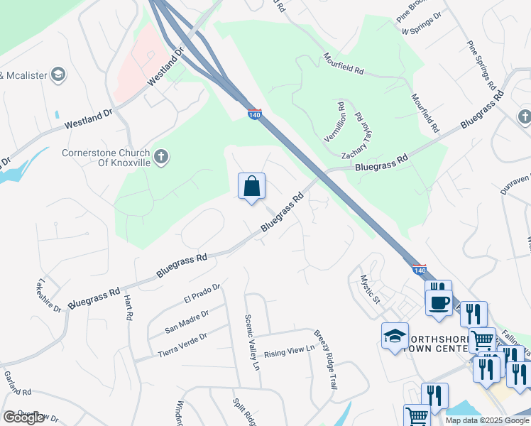 map of restaurants, bars, coffee shops, grocery stores, and more near 1513 Autumn Ridge Drive in Knoxville