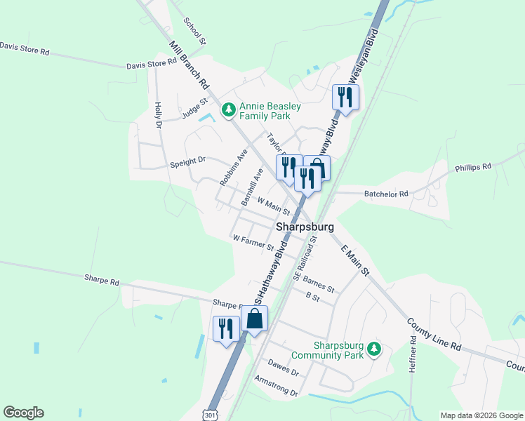 map of restaurants, bars, coffee shops, grocery stores, and more near 316 Gold Street in Rocky Mount