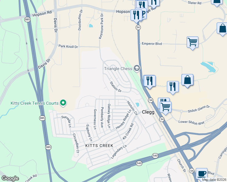 map of restaurants, bars, coffee shops, grocery stores, and more near 309 Mainline Station in Morrisville