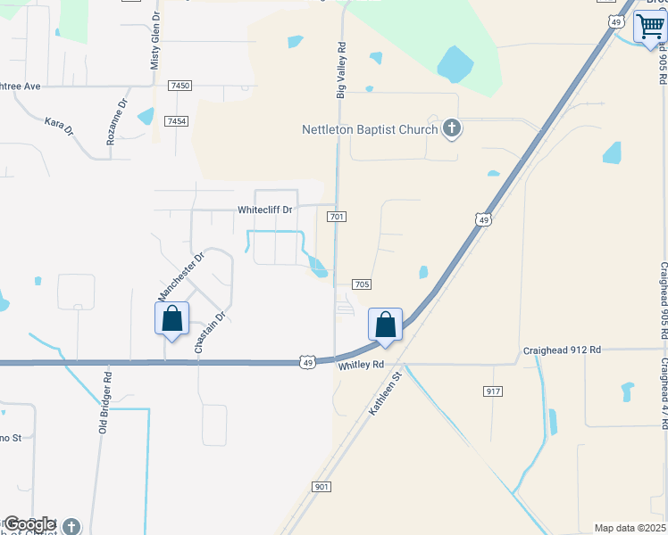 map of restaurants, bars, coffee shops, grocery stores, and more near 2248 County Road 701 in Jonesboro