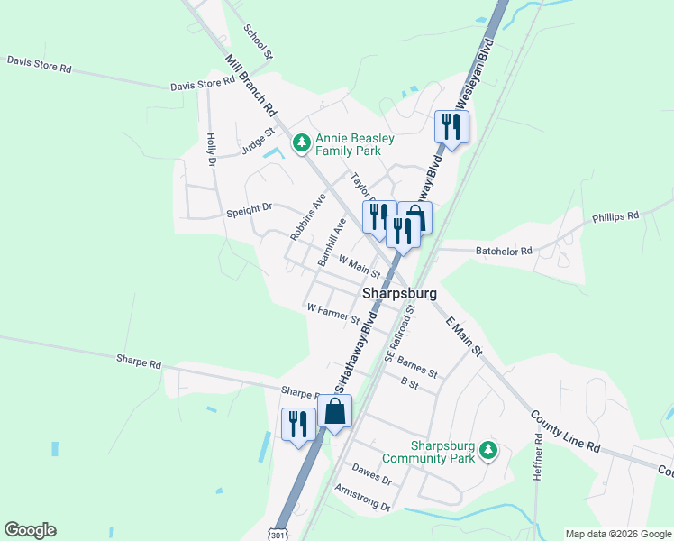 map of restaurants, bars, coffee shops, grocery stores, and more near 316 Gold Street in Rocky Mount