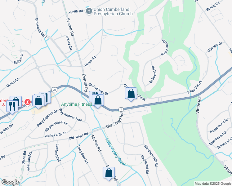map of restaurants, bars, coffee shops, grocery stores, and more near 152 Saint Andrews Drive in Knoxville