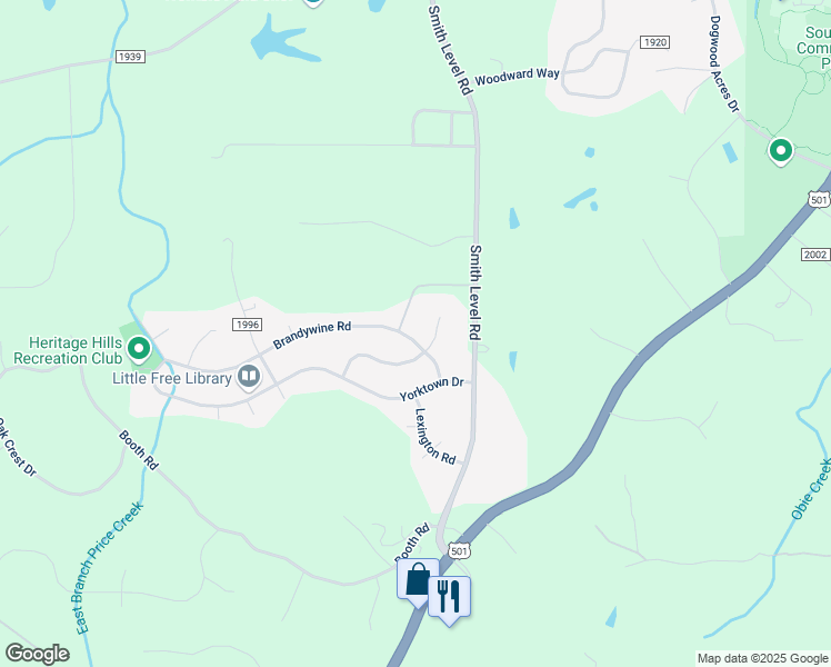 map of restaurants, bars, coffee shops, grocery stores, and more near 204 Brandywine Road in Chapel Hill