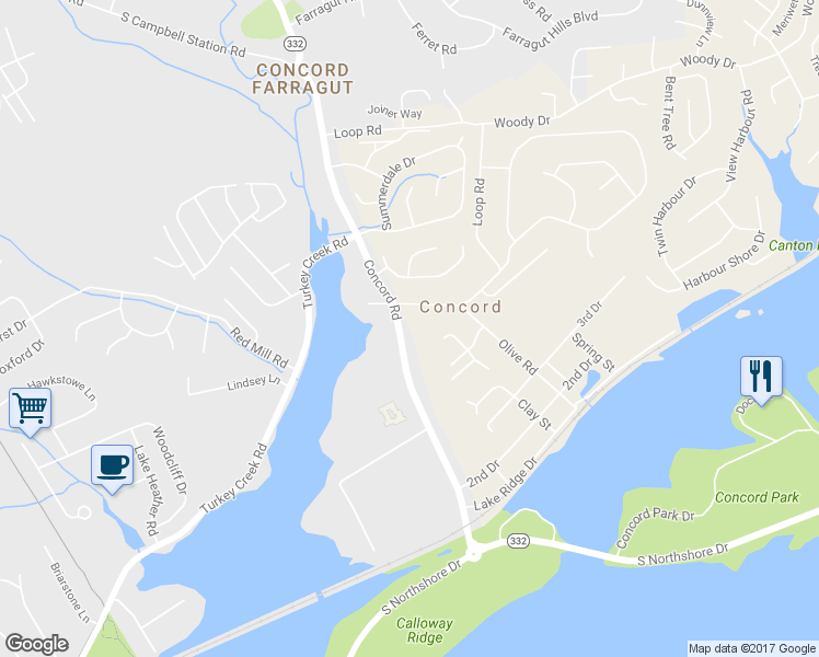 map of restaurants, bars, coffee shops, grocery stores, and more near 810 Concord Road in Knoxville