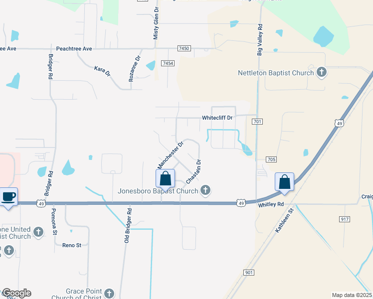 map of restaurants, bars, coffee shops, grocery stores, and more near 5902 Chastain Cove in Jonesboro