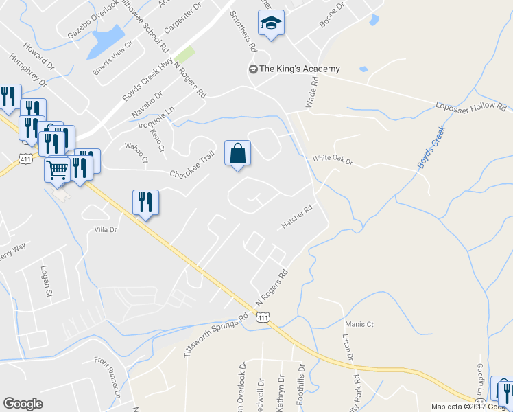 map of restaurants, bars, coffee shops, grocery stores, and more near 301 Sky Valley Court in Seymour