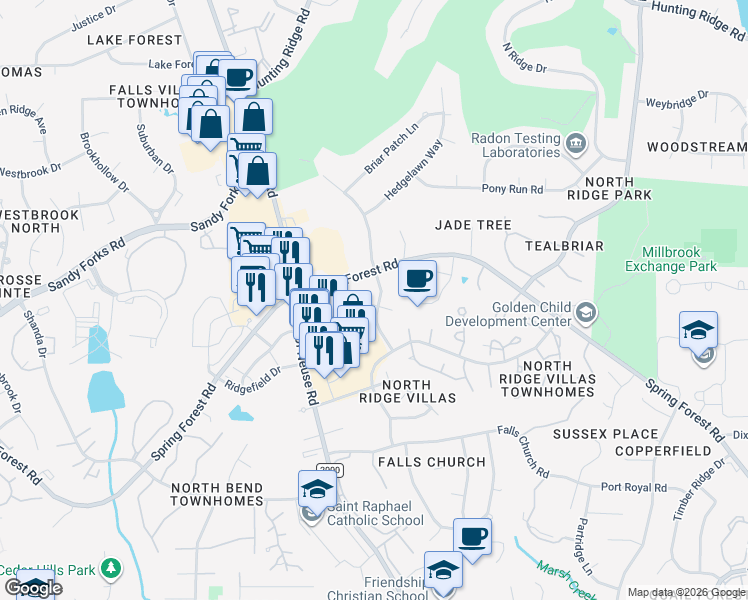 map of restaurants, bars, coffee shops, grocery stores, and more near 1112 Oakside Court in Raleigh