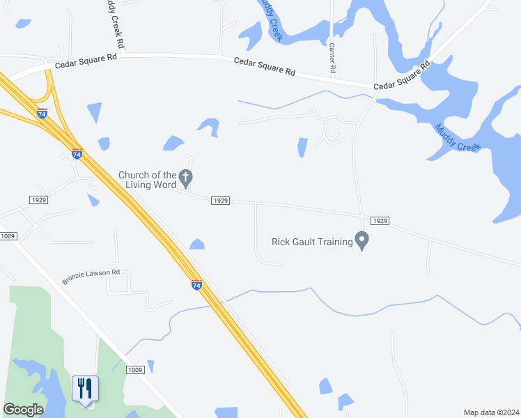 map of restaurants, bars, coffee shops, grocery stores, and more near 2887 Old Spencer Road in Archdale
