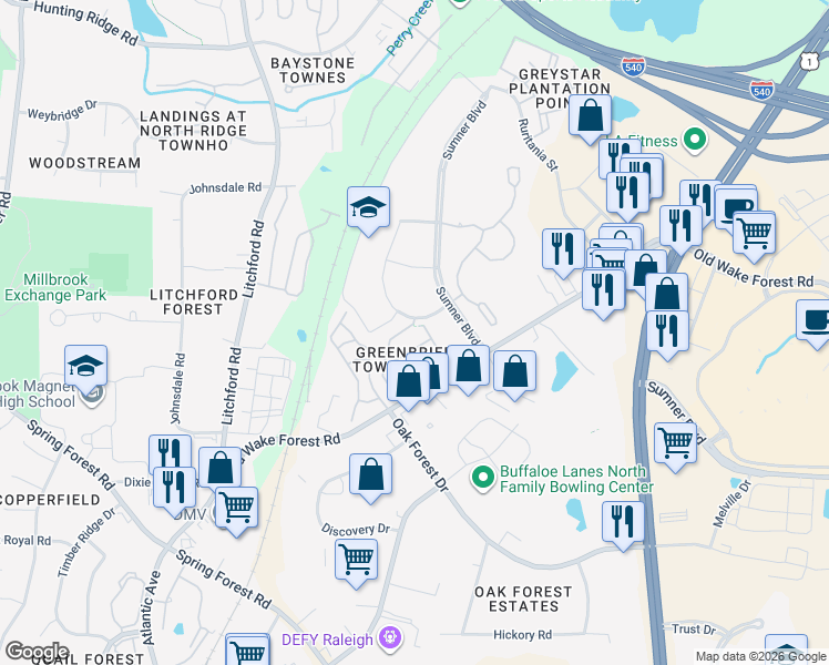 map of restaurants, bars, coffee shops, grocery stores, and more near 2911 Berkeley Springs Place in Raleigh