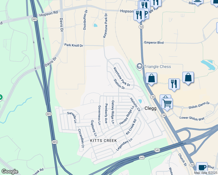 map of restaurants, bars, coffee shops, grocery stores, and more near 3 Trolley Court in Morrisville