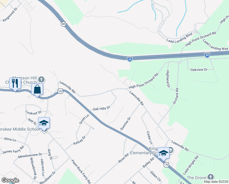map of restaurants, bars, coffee shops, grocery stores, and more near 1828 Oak Hills Drive in Kingston