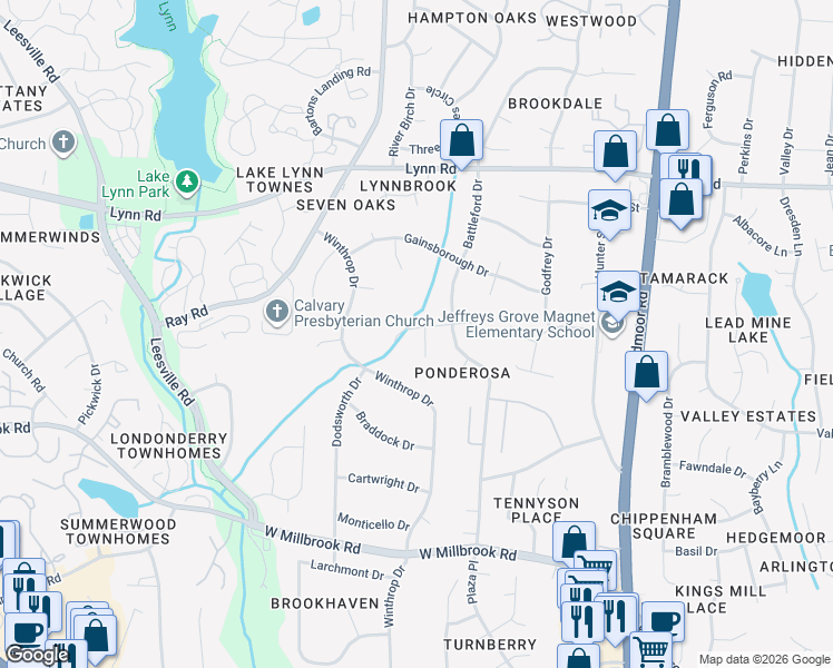 map of restaurants, bars, coffee shops, grocery stores, and more near 6017 Silkwood Way in Raleigh