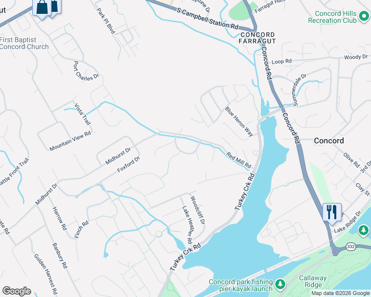 map of restaurants, bars, coffee shops, grocery stores, and more near 612 Cross Bridge Circle in Knoxville