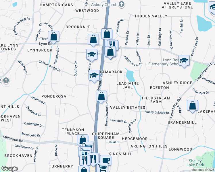 map of restaurants, bars, coffee shops, grocery stores, and more near 6313 Ansley Lane in Raleigh