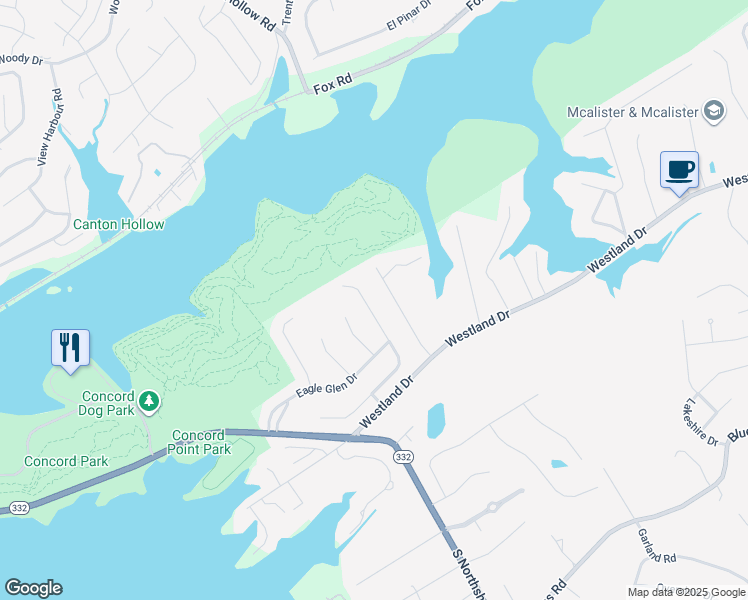 map of restaurants, bars, coffee shops, grocery stores, and more near 10424 Eagles View Drive in Knoxville