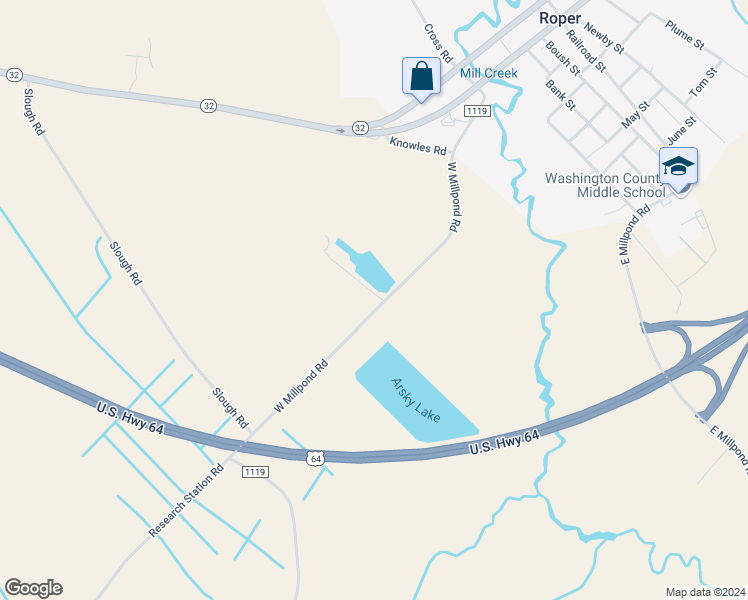 map of restaurants, bars, coffee shops, grocery stores, and more near 690 West Millpond Road in Roper
