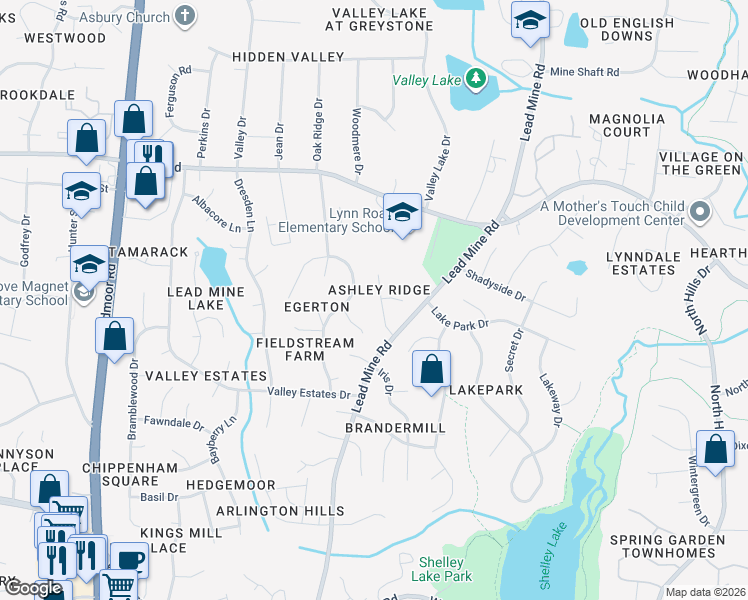 map of restaurants, bars, coffee shops, grocery stores, and more near 6321 Ashley Ridge Drive in Raleigh