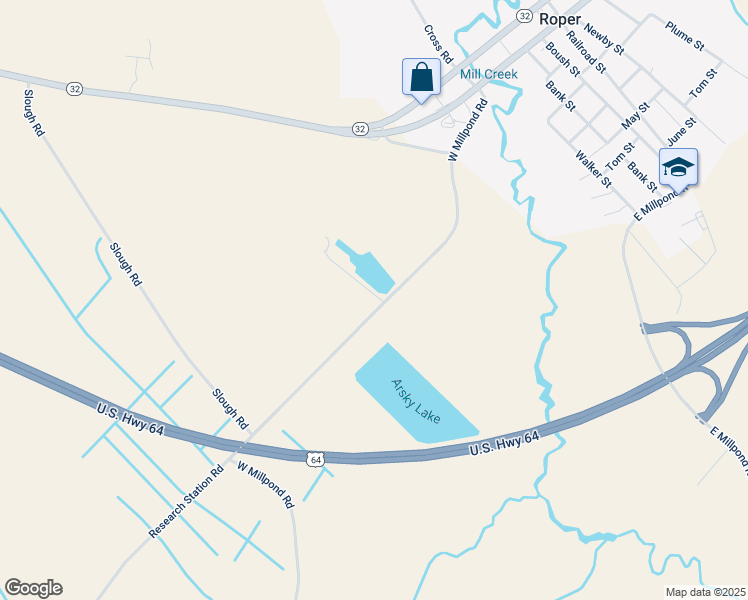 map of restaurants, bars, coffee shops, grocery stores, and more near 690 West Millpond Road in Roper