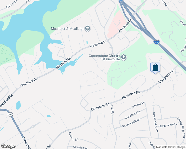 map of restaurants, bars, coffee shops, grocery stores, and more near 1405 Hillshire Lane in Knoxville