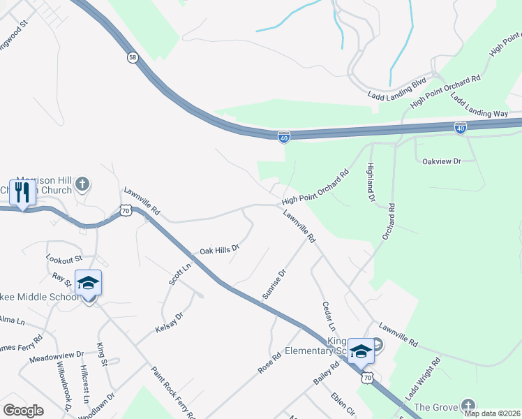 map of restaurants, bars, coffee shops, grocery stores, and more near 1828 Oak Hills Drive in Kingston