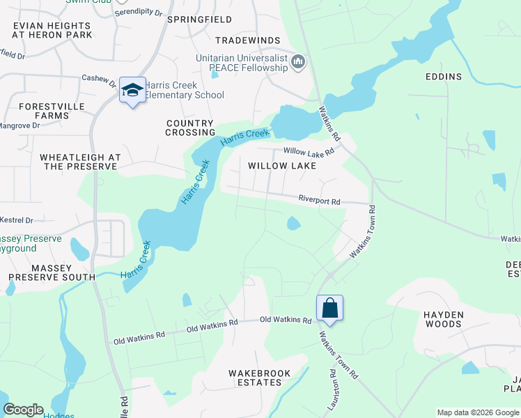 map of restaurants, bars, coffee shops, grocery stores, and more near 3033 Watkins Town Road in Raleigh