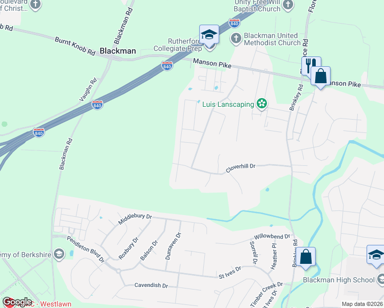 map of restaurants, bars, coffee shops, grocery stores, and more near 1513 John Lee Lane in Murfreesboro