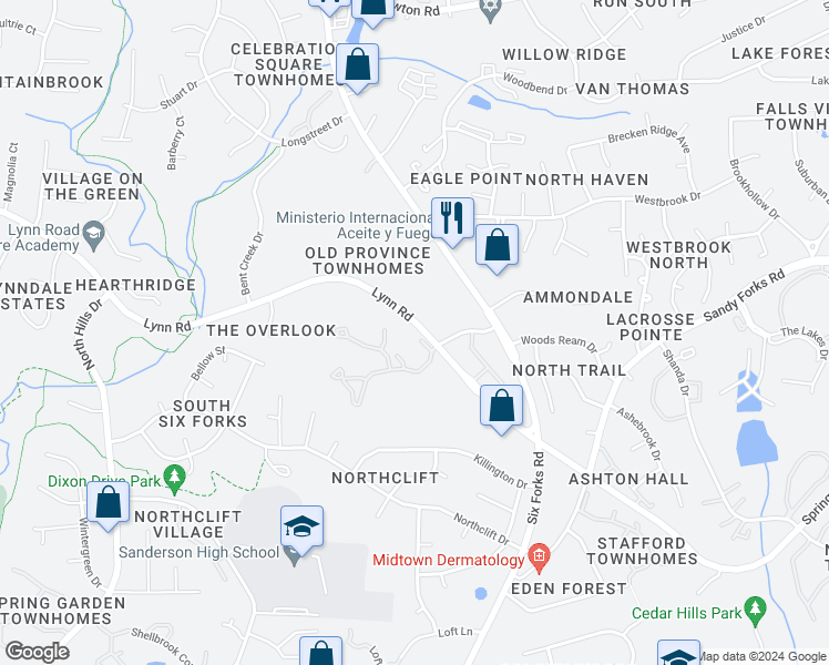 map of restaurants, bars, coffee shops, grocery stores, and more near 317 Shelly River Drive in Raleigh