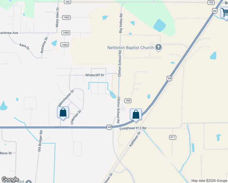 map of restaurants, bars, coffee shops, grocery stores, and more near 2248 County Road 701 in Jonesboro