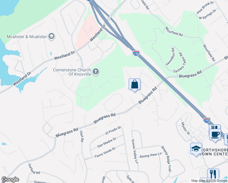map of restaurants, bars, coffee shops, grocery stores, and more near 9932 Crestline Drive in Knoxville