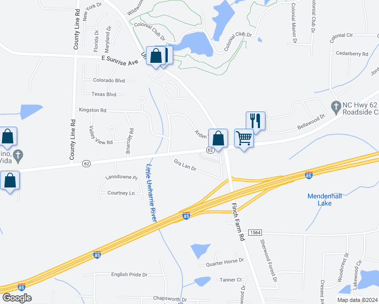 map of restaurants, bars, coffee shops, grocery stores, and more near 4644 Highway 62 in Thomasville