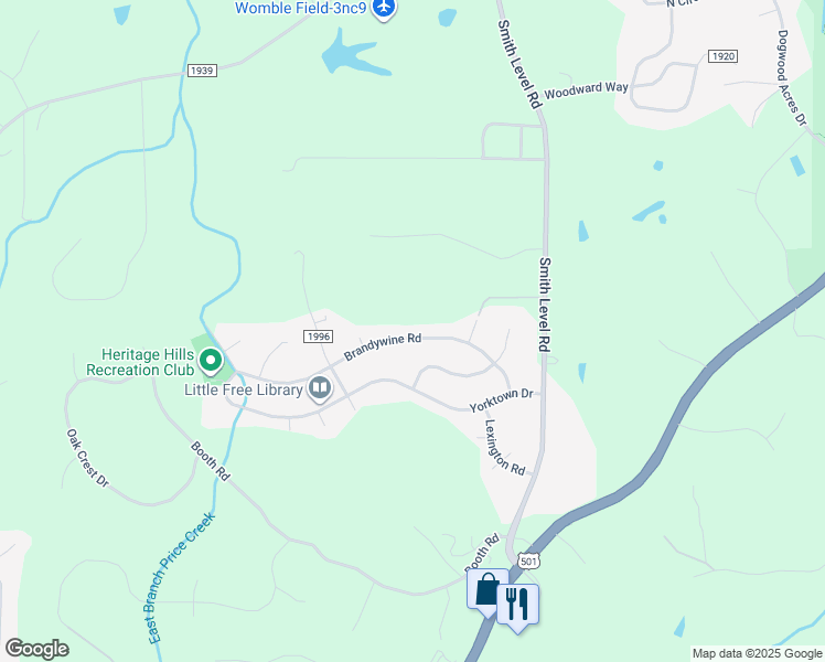 map of restaurants, bars, coffee shops, grocery stores, and more near 311 Brandywine Road in Chapel Hill