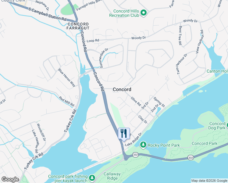 map of restaurants, bars, coffee shops, grocery stores, and more near 812 Loop Road in Farragut