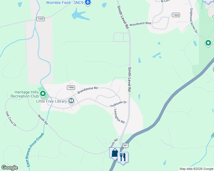 map of restaurants, bars, coffee shops, grocery stores, and more near 303 Brandywine Road in Chapel Hill