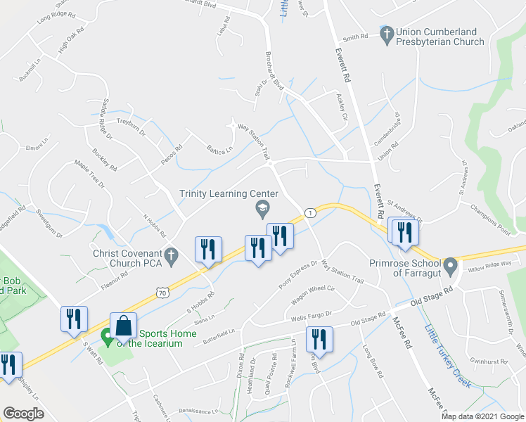 map of restaurants, bars, coffee shops, grocery stores, and more near 12733 Kingston Pike in Knoxville