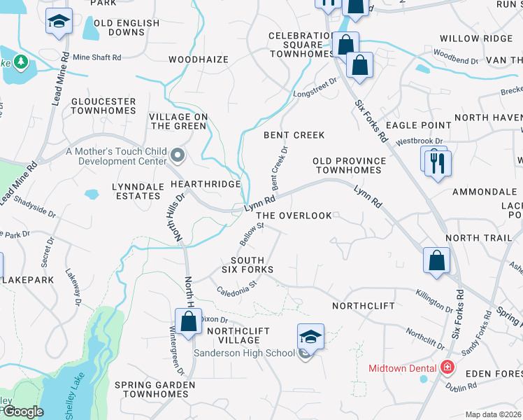 map of restaurants, bars, coffee shops, grocery stores, and more near 849 Genford Court in Raleigh
