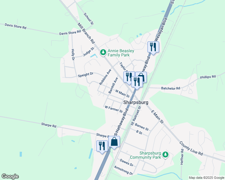 map of restaurants, bars, coffee shops, grocery stores, and more near 101 Barnhill Avenue in Rocky Mount