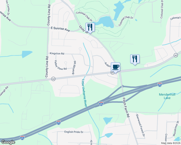 map of restaurants, bars, coffee shops, grocery stores, and more near 4498 North Carolina 62 in Thomasville