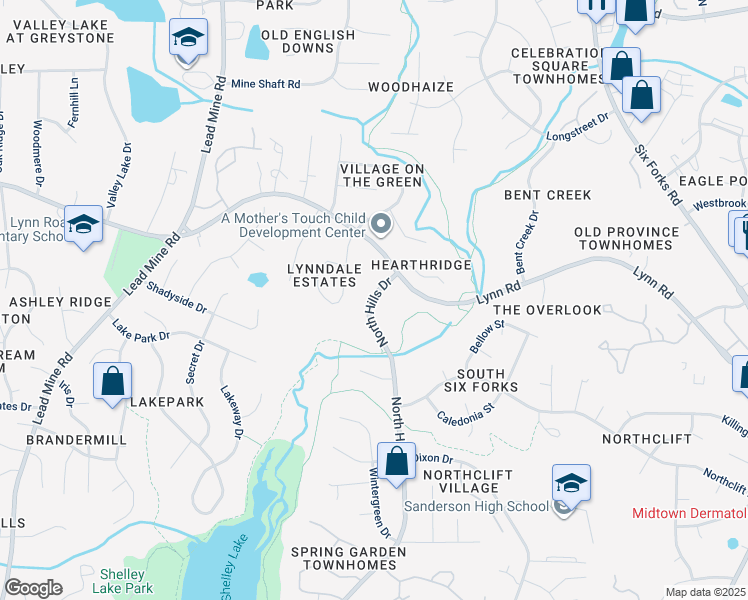 map of restaurants, bars, coffee shops, grocery stores, and more near 6204 North Hills Drive in Raleigh