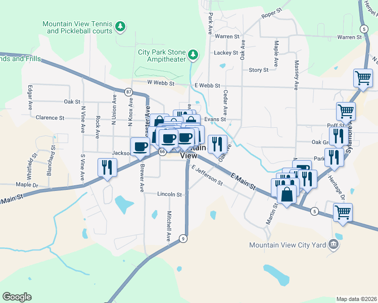 map of restaurants, bars, coffee shops, grocery stores, and more near in Mountain View