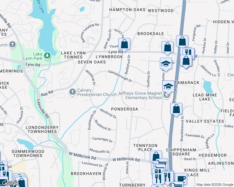 map of restaurants, bars, coffee shops, grocery stores, and more near 6017 Silkwood Way in Raleigh