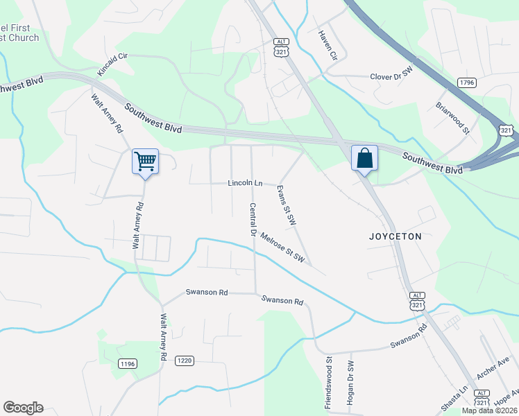 map of restaurants, bars, coffee shops, grocery stores, and more near 2417A Central Drive in Lenoir