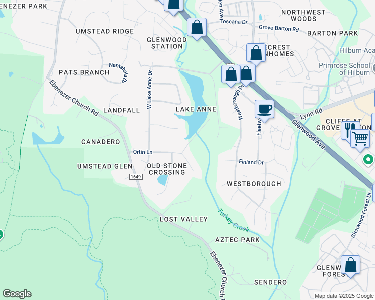 map of restaurants, bars, coffee shops, grocery stores, and more near 10022 Meadow Cove Lane in Raleigh