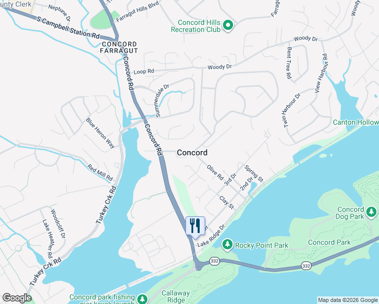 map of restaurants, bars, coffee shops, grocery stores, and more near 802 Loop Road in Knoxville